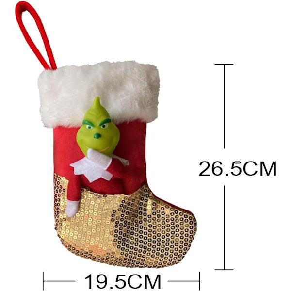 Julstrumpa Grinchs Jul Paljetter Godispåse Gåvor Strumpa Hängande Öppen Spis Strumpor Julgåva Strumpor