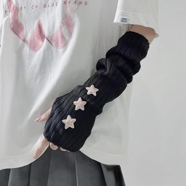 1 Par Kvinnelige Tenårings Strikket Armvarmere Japansk Harajuke Cosplay Lolita Søte Fingerløse Votter Tommelhull Hansker