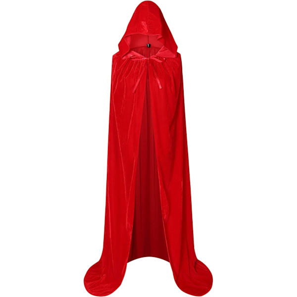 (Rød, 150 cm) Fløjlskappe i fuld længde Balaclava Halloween Fancy Cape Kostumer