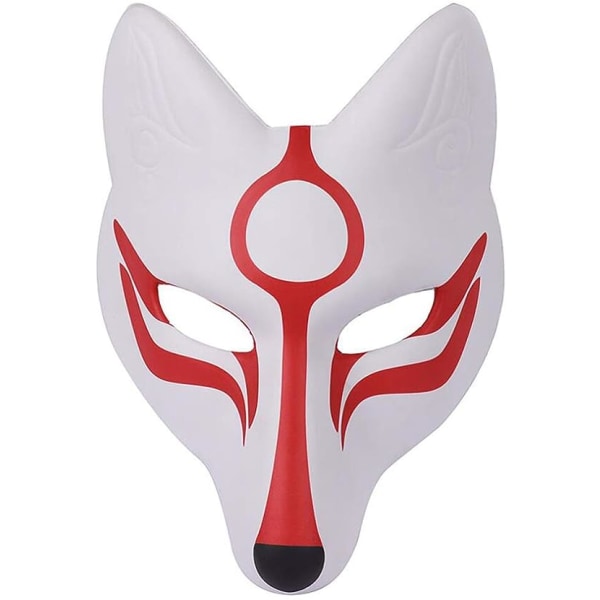 Rævemaske Japansk Kabuki Kitsune Masker til Mænd Kvinder Børn Halloween Maskerade Kostume Tilbehør, Hvid+R