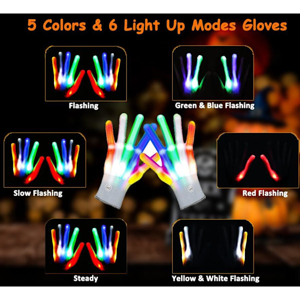 LED-hansker, flerfargede lysende blinkende hansker med 6 blinkemodus, kule fingerlysleker for barn