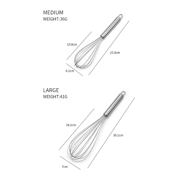 2 stk. flat visp i rustfritt stål, 8 tommer og 10 tommer