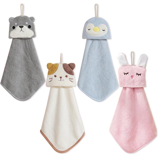 cute hand towels, bathroom towels with hanging loops, kids animal hand towels, kitchen bathro