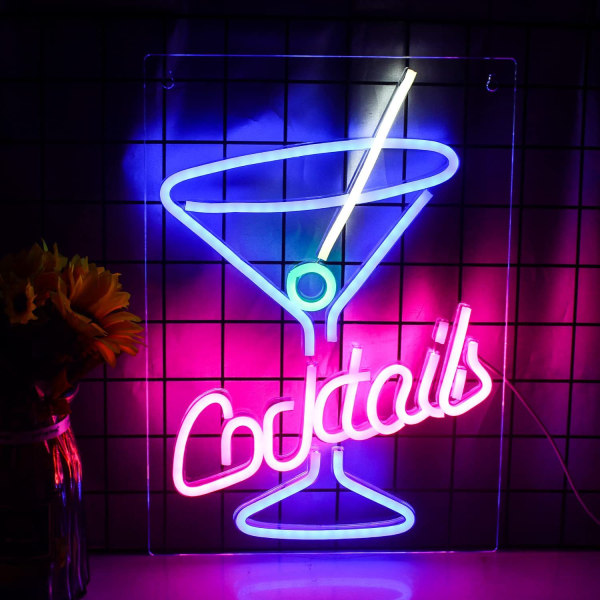 Cocktails Neon Skyltar Rosa Blå Led Neon Ljus Cocktail Glas Brev Neon USB Ljusskylt för Vägg Dekoration