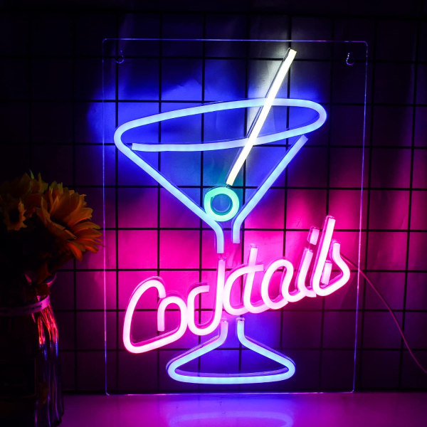 Cocktails Neonskyltar Rosa Blå Led Neon Lights Cocktailglas Letter Neon USB Light Sign for Wall De
