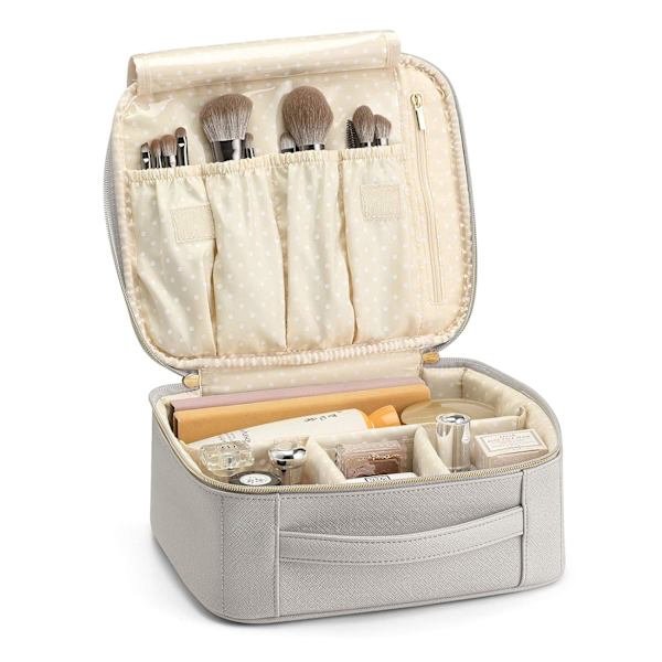 1 stk. rejse makeup toilettaske opbevaringspose med justerbare skillevægge til opbevaring af kosmetik Mak Gray