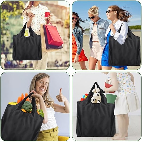 Pieces Foldbare Indkøbsposer, Sort Indkøbspose, 50x46 cm Genanvendelige Indkøbsposer Ekstra Store, Genanvendelige Indkøbsposer, Tasker med Høj Volumen, Miljøvenlige,