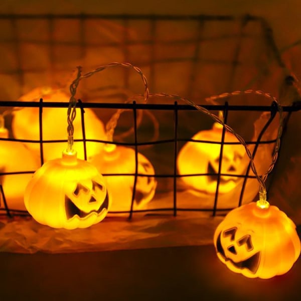 Halloween-pumpa ljusslinga för dekorationer, 10 LED batteridriven, Halloween LED-lampor för B