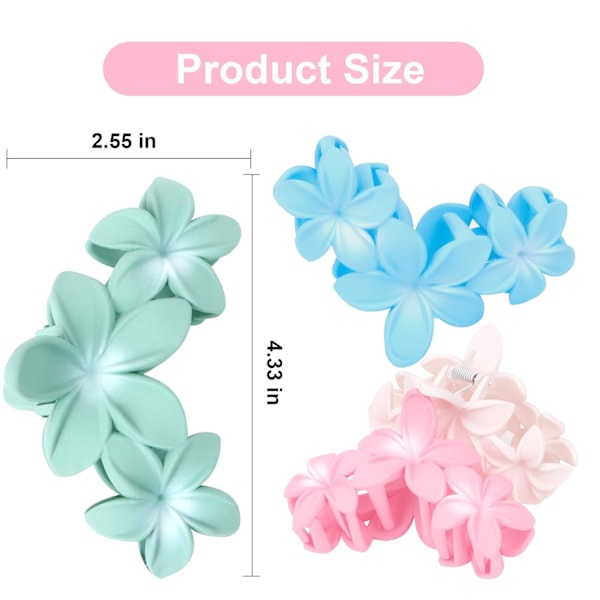 (Set C) 4-pack Söta Plumeria Klor Hårklämmor för Kvinnor - Stora, Stark Hållning Strand Hårtillbehör