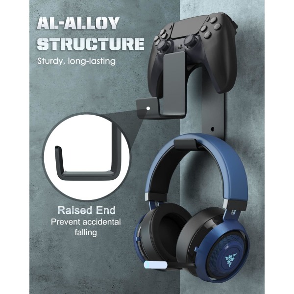 Veggmontering for alle universelle headset, dobbel spillkontroller og headset-holder for Xbox One, Xbox 36