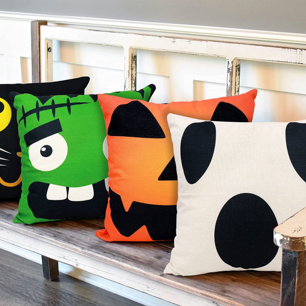 Set med 4 Halloween morsomme ansikts putetrekk, hjem dekorative putetrekk, 18\" x 18\" sofa putetrekk