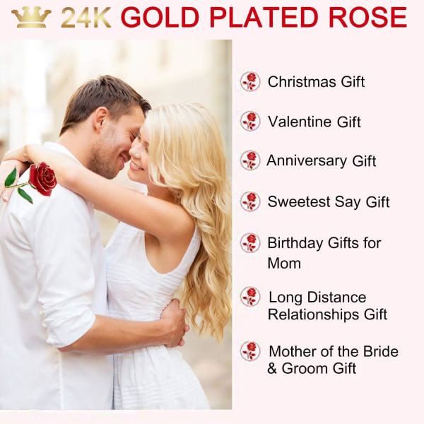 24K ruusukullattu, tyylikäs ikuinen romanttinen kukka ylellisellä lahjarasialla, joka on ihanteellinen tyttöystävälle