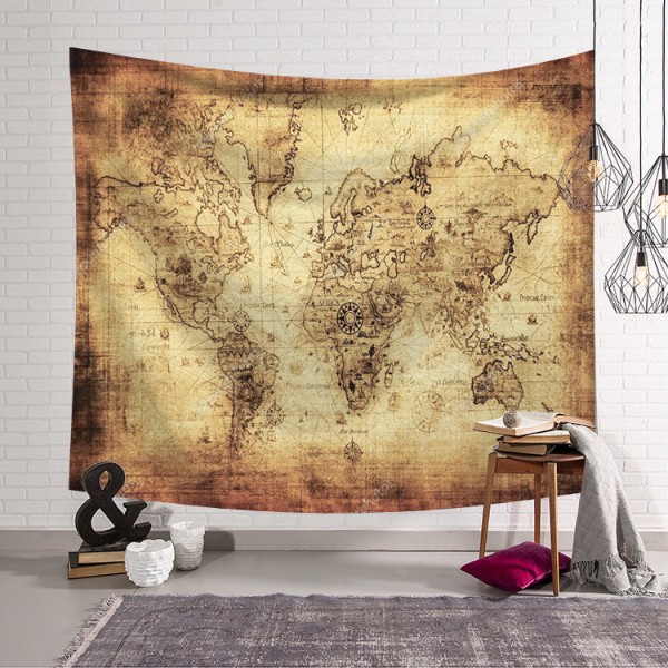 Dekorativ gobeläng Historisk Atlas Gammal karta över världen Wa