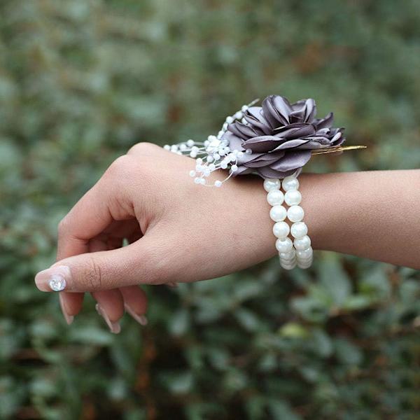 Brudtärna handledsblomma corsage brud silke handledsblomma, med artificiell pärla pärla elasti