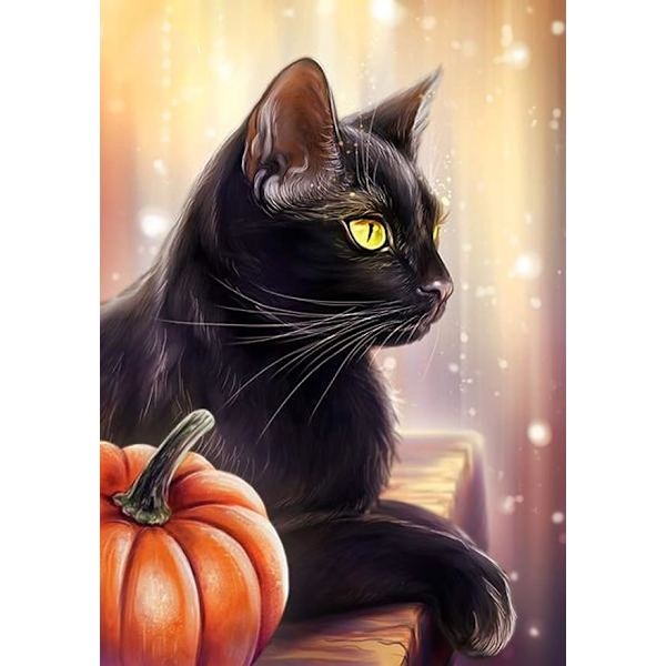 Blå dröm 5D diamantmålningssats svart katt 30x40cm (arrang