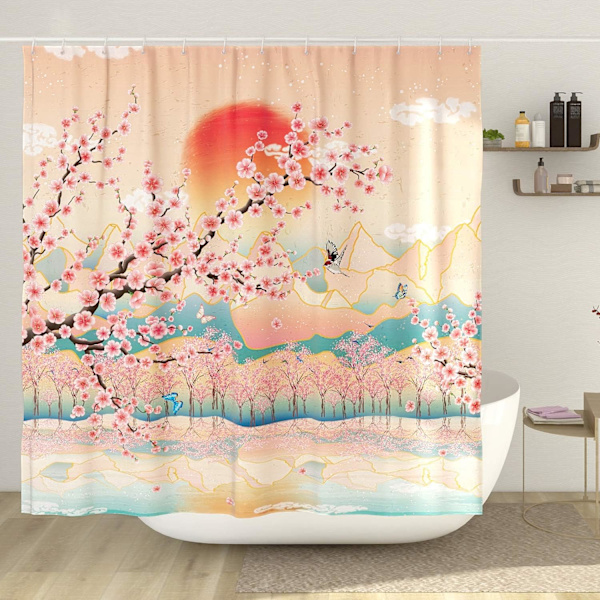 Japansk Bruseforhæng Asiatisk Kunst Bjerg Bruseforhæng Anime Kirsebærblomst Bruseforhæng Polyester 72x72 Tommer