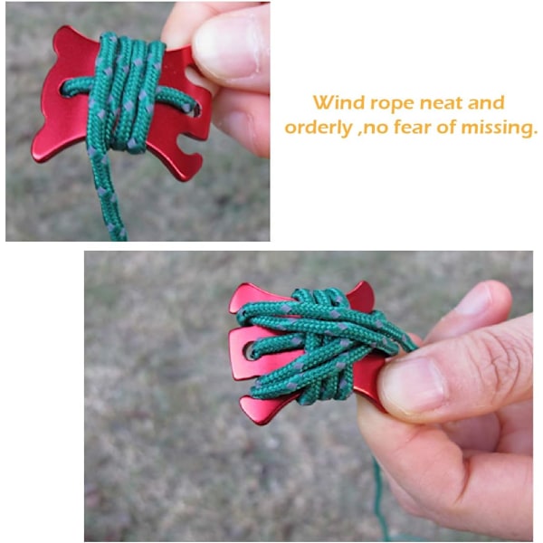 Rebspænder Camping Aluminium Legering Rebjusteringskrog Holdbar Skridsikker til Telt Presenning Vandreture Camping (Rød (Skildpaddeform) - 12 Stykker)