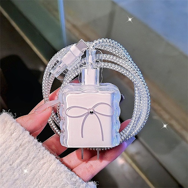 Søt Kabelbeskytter for iPhone-lader, Enkelt Elegant Sløyfemønster for Kvinner Jente, Myk Bølgeform Ladekabelbeskytter, Kabel Laderbeskytter
