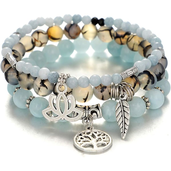 1 sæt Træ af Livet Yoga Healing Sten Armbånd, Multilayer Lotus Chakra Sten Reiki Armbåndssæt, Angst Krystal Natu