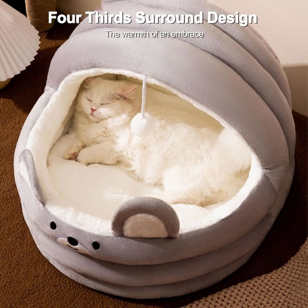 Cat Cave Bed(S, Rosa), Kattsäng med avtagbar tvättbar innerkudde, halvsluten kattsäng