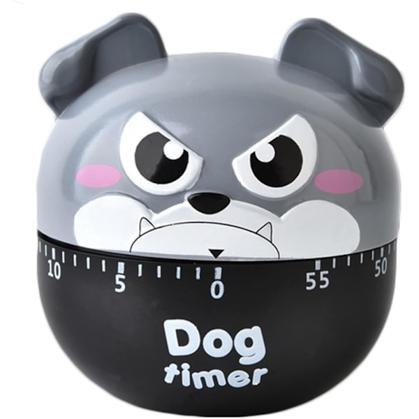 Mekanisk kjøkkentimer, eggtimer, morsom timer, manuell timer, for 60 minutters timer, matlaging og bake påminnelse (Grå valp)