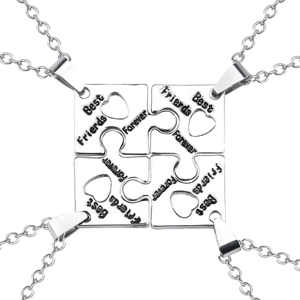 4 kpl Best Friends Forever -teräsriipusketjut, palapelilupaus, avaimenperä, BFF-korut, lahja