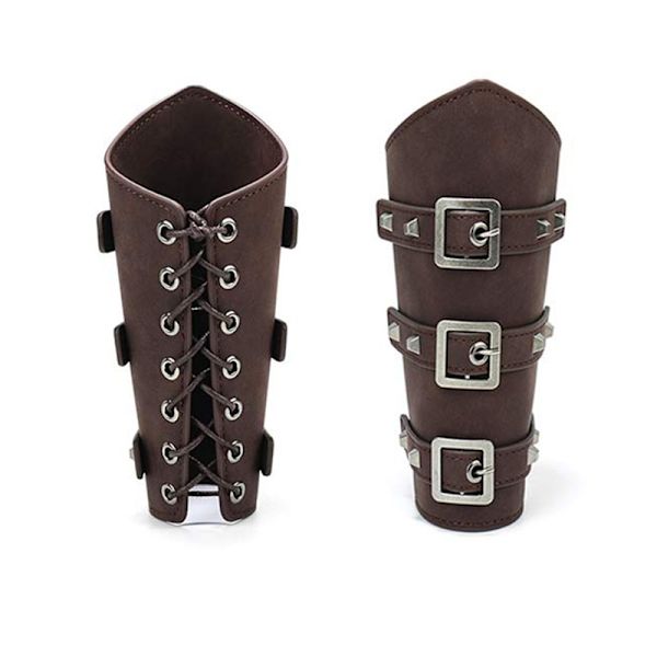 1 par medeltida benskydd Viking läder spänne benskydd handgjorda retro armvakt armband kostym accessoar