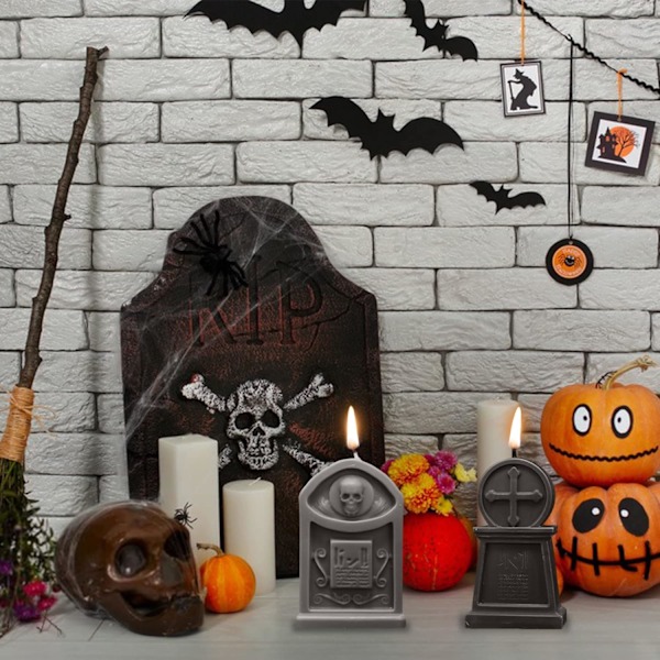 2 stk Gravstein Lysform Halloween Harpiksstøping Silikonform for DIY Aromaterapi Lys Voks Gips Polymerleire