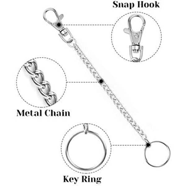16” & 20” 2-delt sett med kjedebelte, lommeboklenke, bukselenke, lommelenke med nøkkelring for buksebelte, jeans, lommebøker og nøkkel