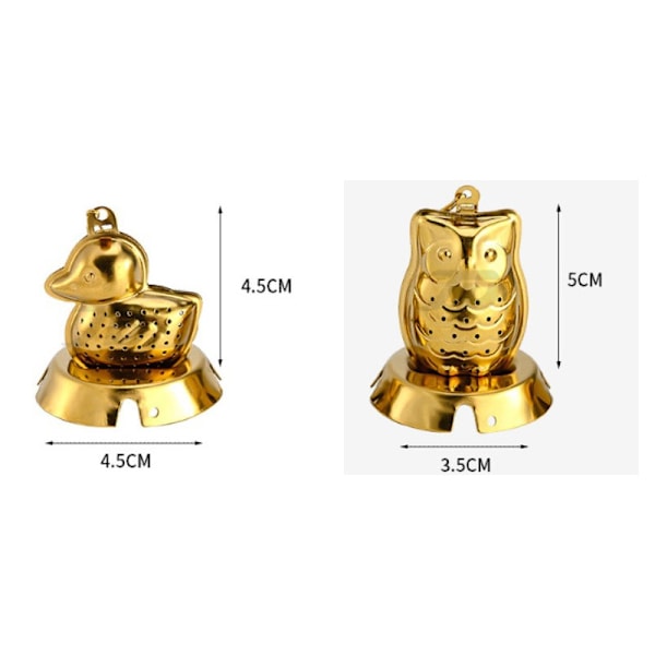 Te-infuser 2 stk. Løsbladste Si Te-diffusere til Løs Te Søde Te-kugler i And & Ugle Form (Guld)