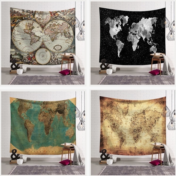 Dekorativ gobeläng Historisk Atlas Gammal karta över världen Wa