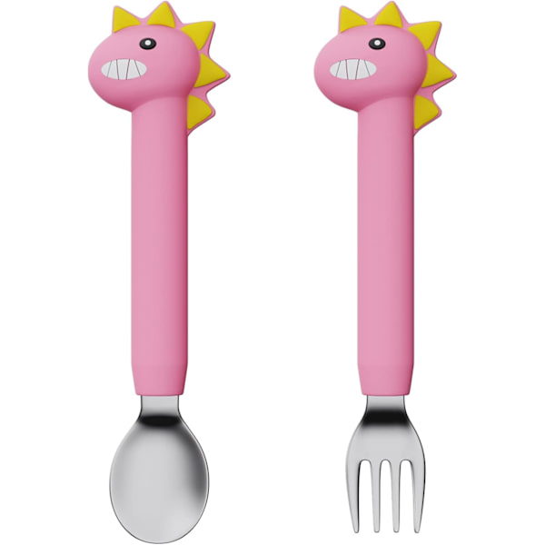 (Lang pink) 2-pak baby ske baby gaffel gulerod baby ske til at fodre babyen, stimulere entusiasmen