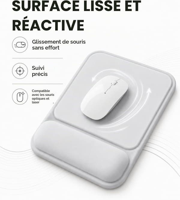 PC Ergonomisk Musematte med Gel Hul Håndleddsstøtte, Anti-trykk Design, Sklisikker Base, Komfort (Lys Grå)