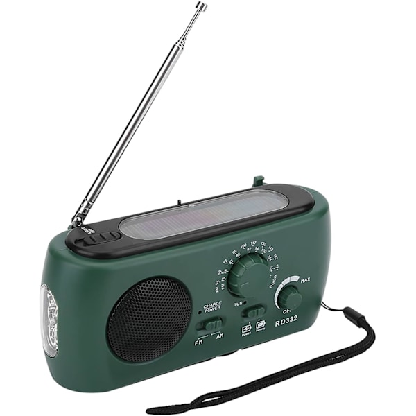 stk. Bærbar solcelle radio, AM, FM, SW multifunksjonsradio, solcelledrevet LED-lommelykt med dynamo håndsveiv, nødtelefonlader, for fotturer og camping