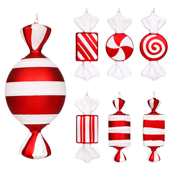 4 stk juledekorasjoner PVC malt glitter godteri anheng 16CM juletrepynt fest D
