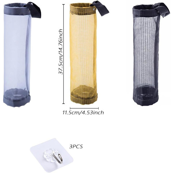 Bag Dispenser Plastposeholder 3 stk Foldbar Pustende Søppelpose Hengende Organizer med 3 Kroker