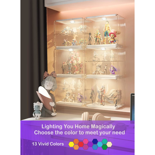 Langaton RGB LED Showcase -lamppu, 6 kpl paristokäyttöinen värillinen LED-kohdevalo itseliimautuva vaatekaappi L