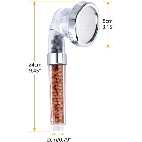 Dusjhode Hånddusj 3 Moduser med Mineralperler Høy Pres