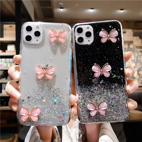 Bling-fodral Utformat för iPhone 16 Pro, 3D Fjäril Transparent Design Glittrande Blinkande Flexibelt TPU Stötskyddande Fodral