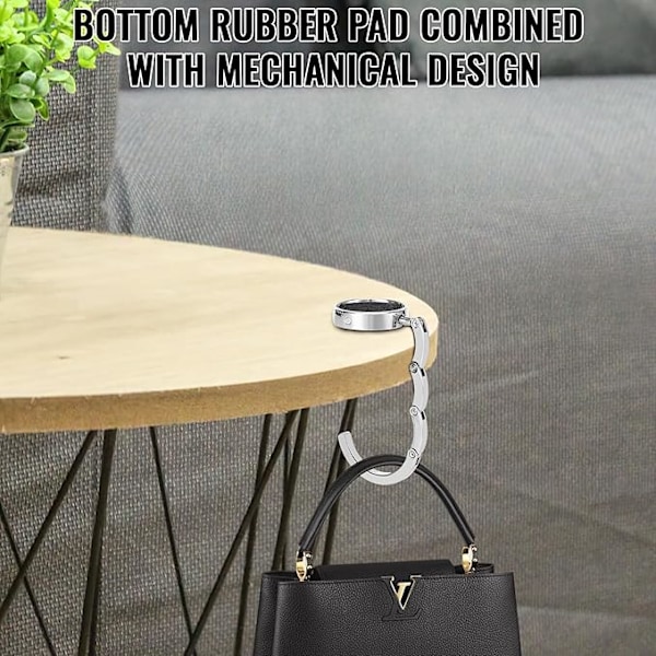 2X Handväskkrok, Vikbar Halkfri Väskkrokshållare, för Handväskor på Kontor, Restaurang, Hängare (Flash Svart)