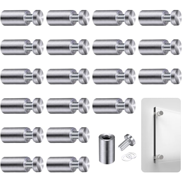 20 stk avstandsstykkeskrue, glassreklameakseavstandsbolt, fiks glassreklameavstand, for Plaq