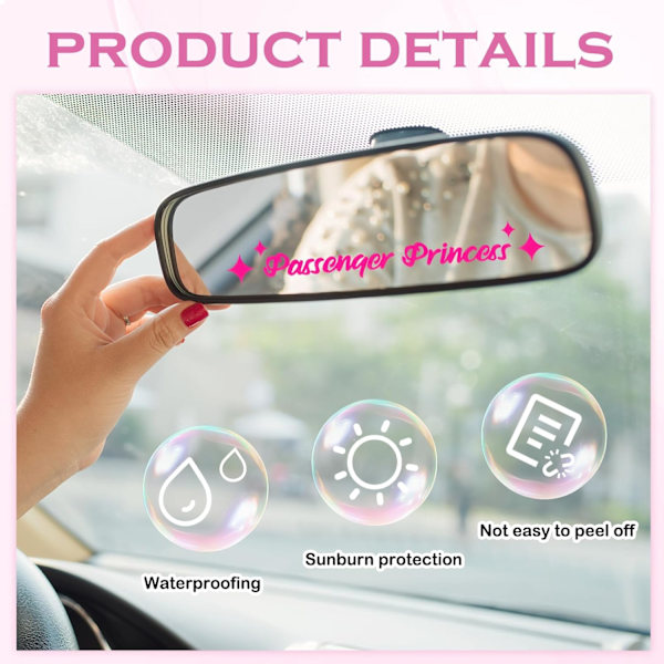 (Sort,Pink/4STK) Bilspejl Sticker, Passager Prinsesse Sticker, Sjove Bilspejl Sticker, med Pink Stjerner