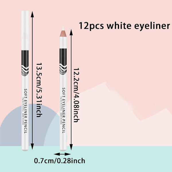 12 kpl valkoista eyeliner-kynää valkoista silmäkynää käytettäväksi silmänä