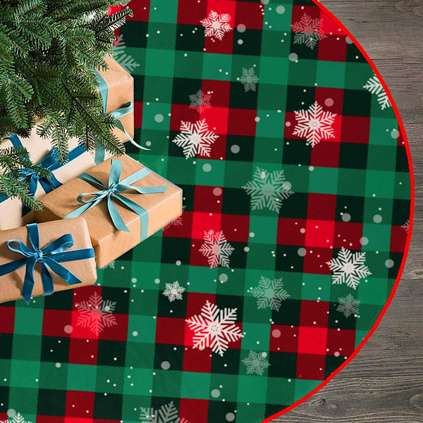 Juletræsskørt Buffalo Plaid Træskørt Snefnug Tyk Juletræsskørt til Feriefest Juletræ Dekoration