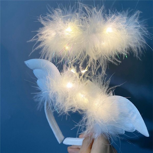 2 pakker LED lysende engel glorie pandebånd fjer pandebånd engel glorie pandebånd til jul, LED A