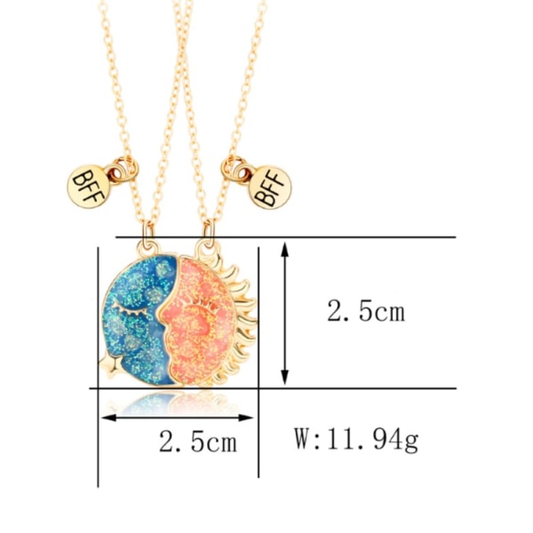 2 stk. Venskabskæde til 2 piger (B), Bff-halskæde til kvinder i guld, lysende hjertehalskæde Su