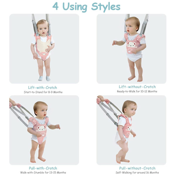 (Rosa) Baby Walker Bär Handheld Hjälpbälte Justerbar Småbarn Baby Walker Säkerhetsbälte Stå Wal