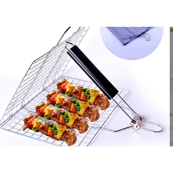 1 Bærbar BBQ Grillkurv, Rustfrit Stål Fisk Grillkurv wi