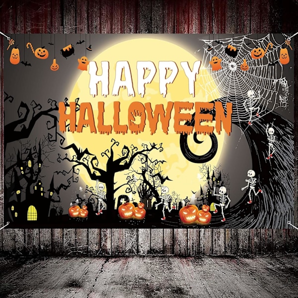 Halloween Theme Fabric Sign Poster Banner Backdrop Halloween Pumpkin,Ghouls, bat,spide for Brithday Photo Booth Backgrou