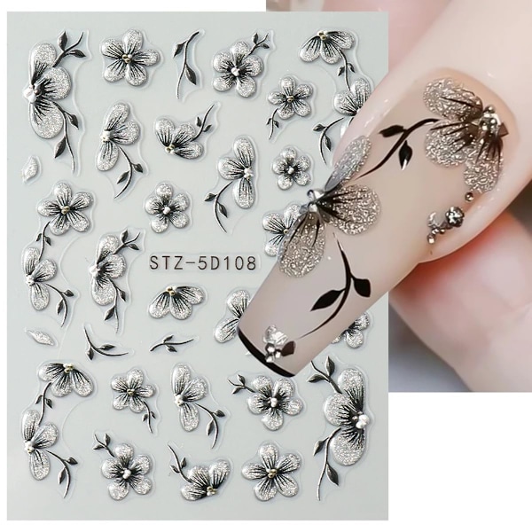 Blommor Nagelkonst Klistermärken Dekaler 5D Präglade Blommor Nageldekaler Nagelkonst Tillbehör Akvarell Bläck Blommig Blad Kronblad Design Sommar Naglar Självhäftande Slider